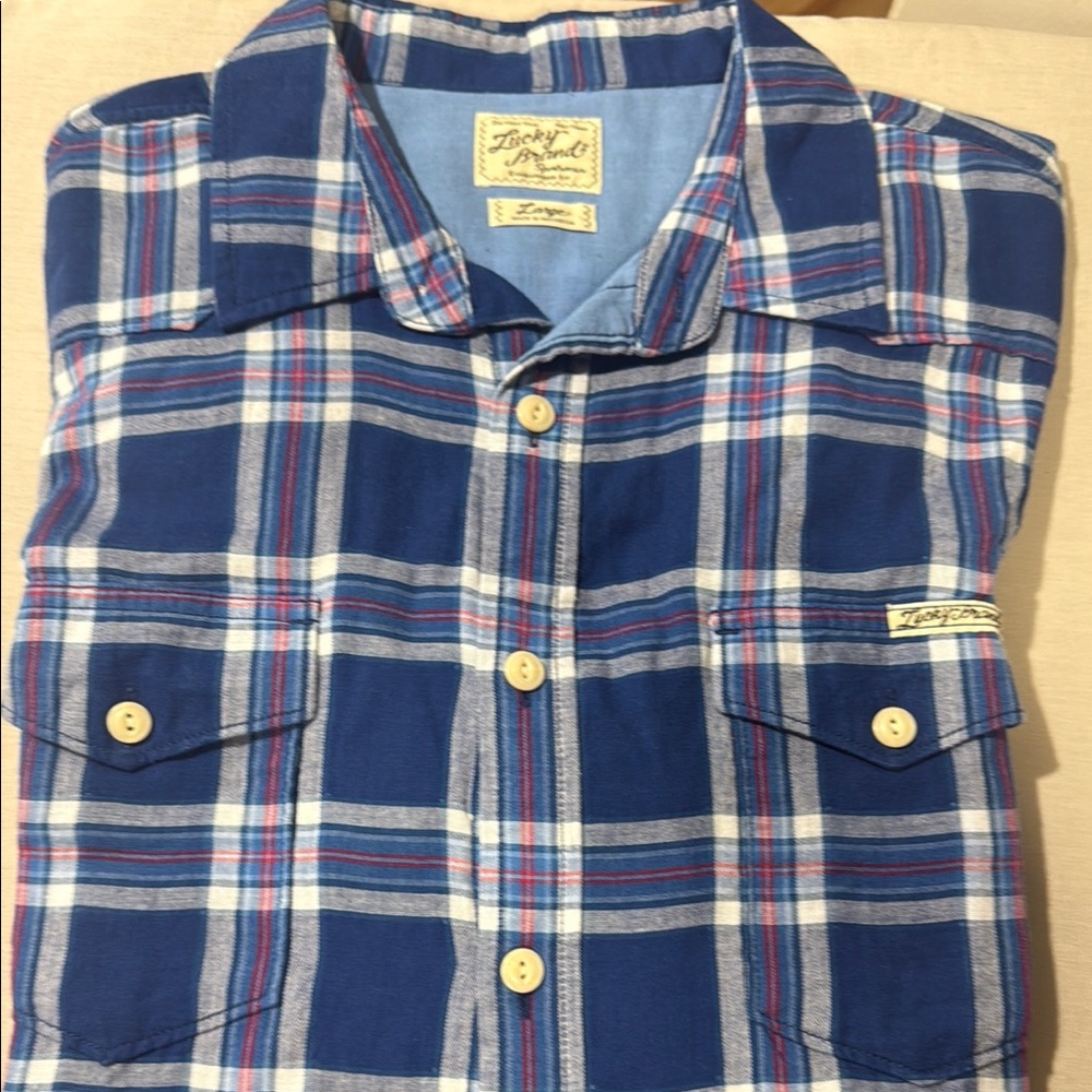 Lucky Brand Blue and Red Plaid Button-Down Shirt